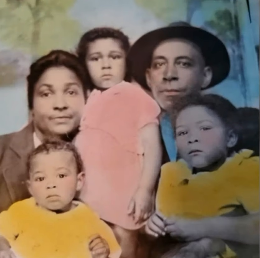 With her husband and children, likely late 1940s. (Source: KFOR)