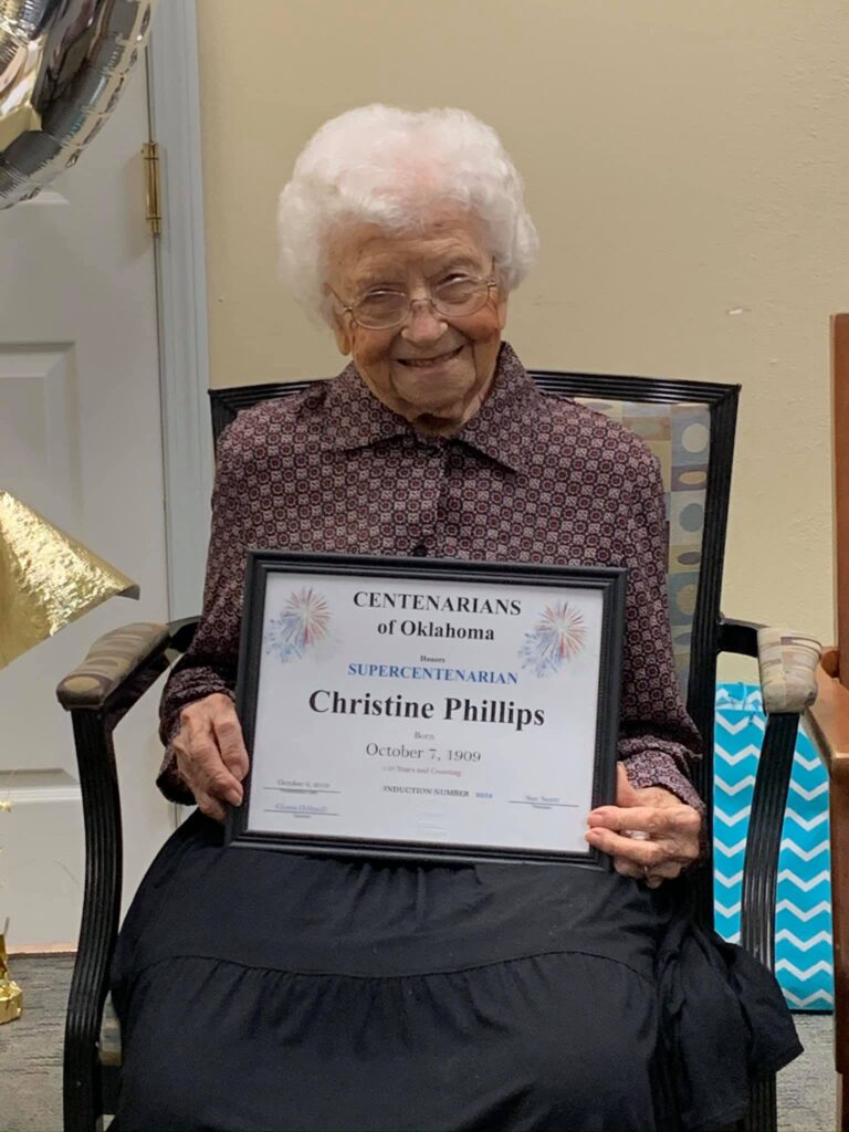 On her 110th birthday in 2019. (Source: Centenarians of Oklahoma)
