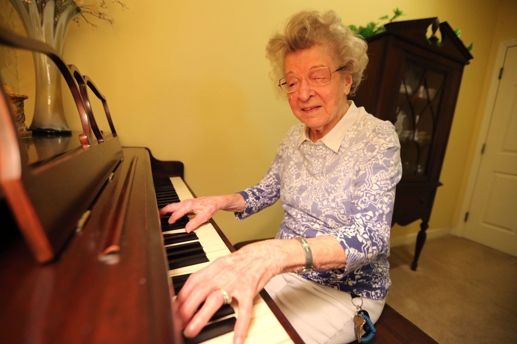 Playing a piano at the age of 108. (Photo credit: djournal.com)
