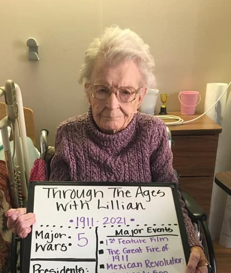 On her 110th birthday in 2021. (Source: Facebook/EventideSeniorLivingCommunities)