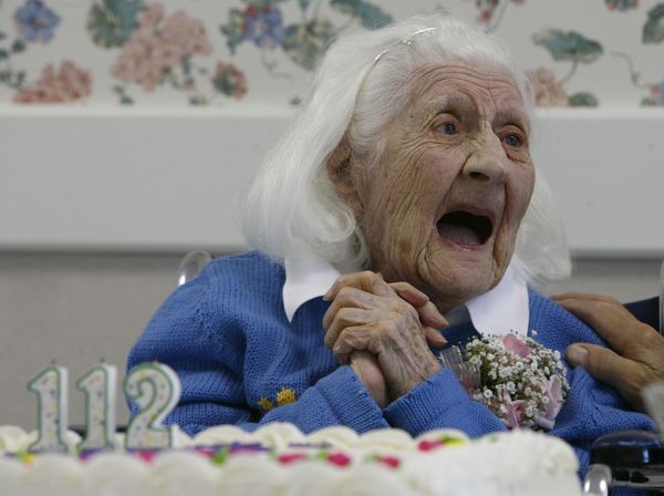 On her 112th birthday in 2007. (Photo credit: AP)