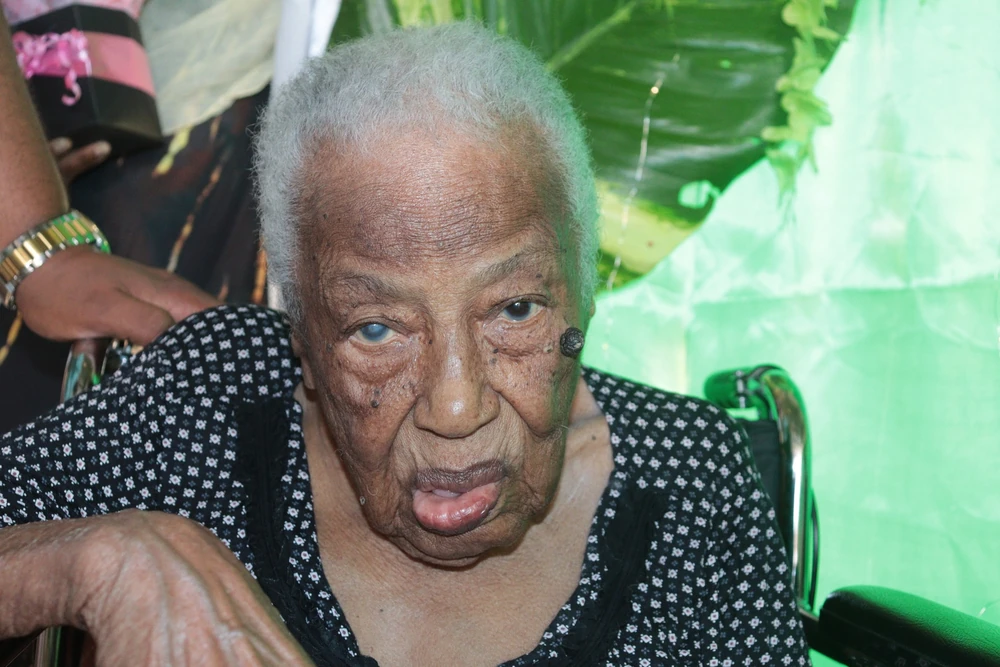 Marguerite Pouponeau on her 111th birthday in 2023. (Photo credit: Ministry of Local Government and Community Affairs)