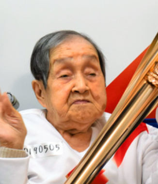 In April 2021, aged 109, during the 2020 Tokyo Olympics. (Source: Mainichi Shimbun)