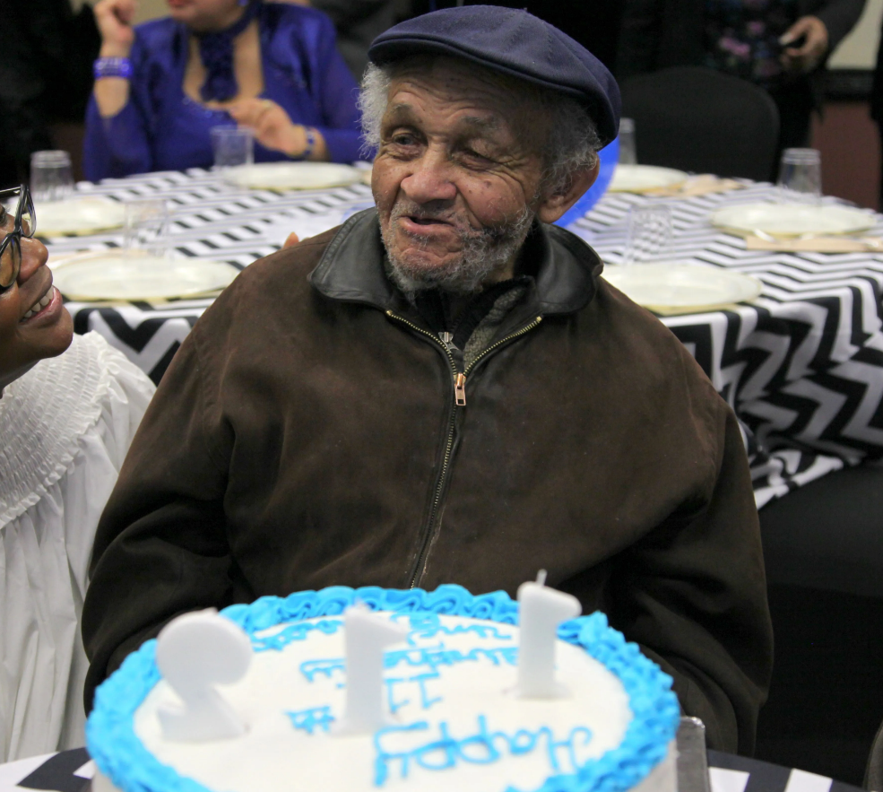 On his 112th birthday in 2014. (Photo credit: Riyad Hasan/New York Post)