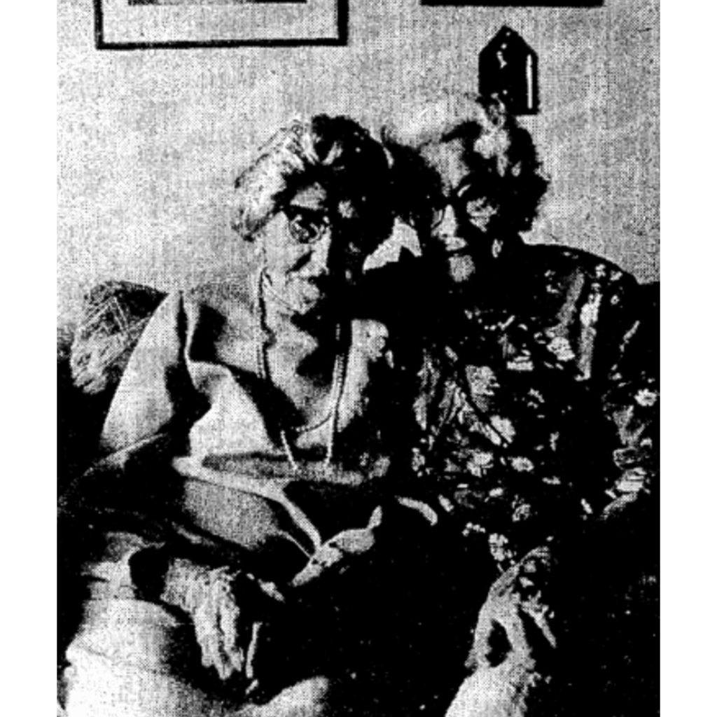 Mitchener (left) on her 110th birthday, along with her daughter. (Source: Seattle Daily Times)