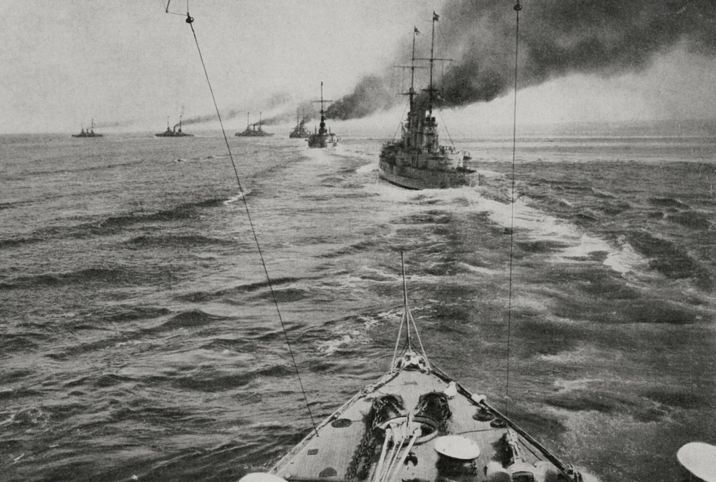 Ships sailing into the Battle of Jutland, a young Henry Allingham on board one of them. Photo courtesy of Encyclopedia Brittanica