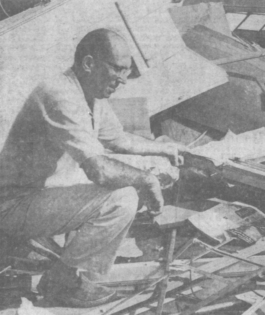 In February 1965, aged 57, surveying trailer damage after a tornado. (Source: Fort Lauderdale News)
