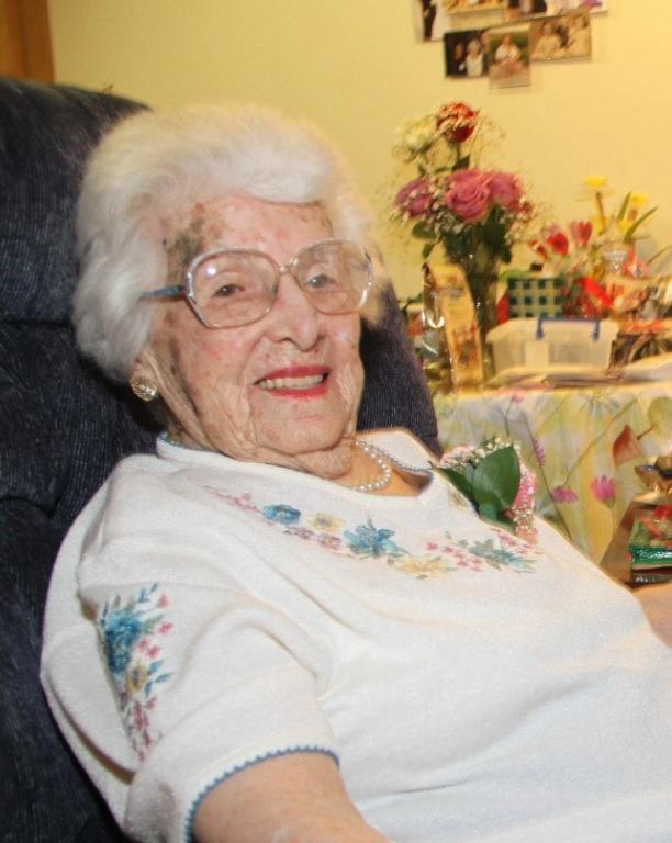 On her 105th birthday. (Source: Norwich Bulletin)