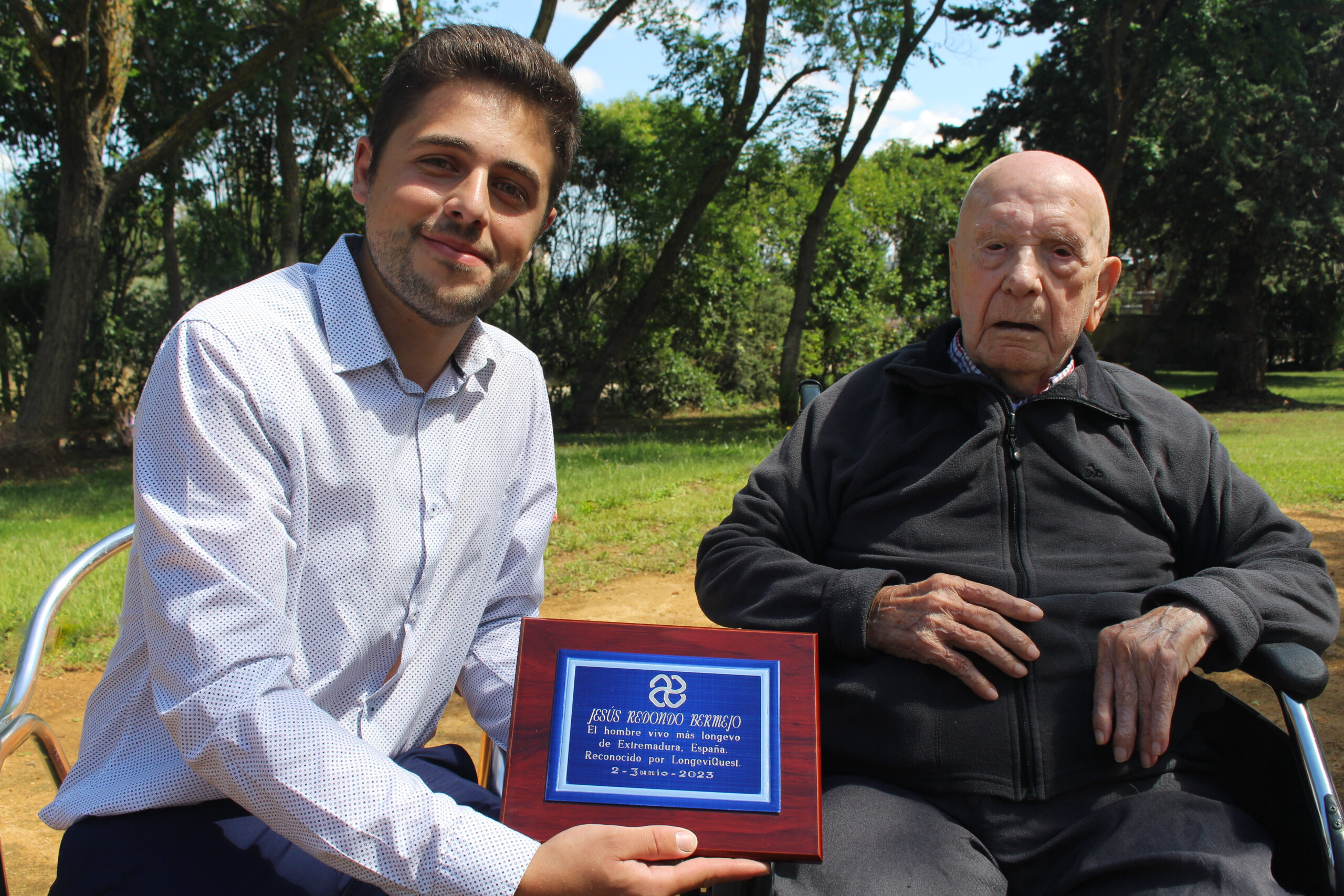 On his 108th birthday, with LongeviQuest representative, Daniel Germán Delgado.