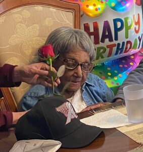 In March 2022, aged 110. (Source: District 9 Council Member Sydney J. Harrison)