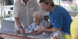 Giuseppina Zecchini on her 111th birthday. (Source: TV33)