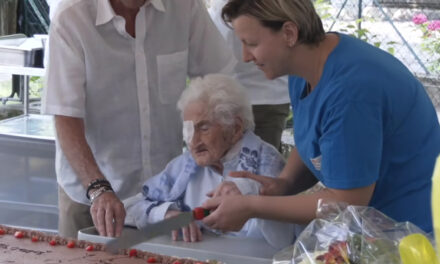 Giuseppina Zecchini on her 111th birthday. (Source: TV33)