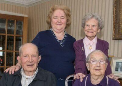 Sinclair (aged 105, back-right) meets Alf Smith (aged 107, front-left) and Neen Reid (aged 103, front-right) on May 1, 2015. (Source: The Courier)