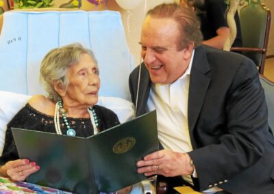 On her 107th birthday, with Senator Andy Dinniman. (Source: Delco Times)
