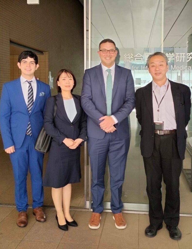 Fabrizio Villatoro (LQ Validation Commissioner), Yumi Yamamoto (LQ Japan President), Ben Meyers (LQ CEO), Dr. Yasumichi Arai (Keio University School of Medicine). LongeviQuest Keio University Tokyo