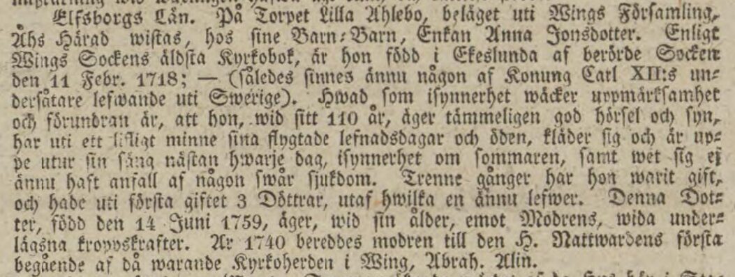 Anna Jonsdotter – 111 Years Old in 1829?!