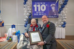 On 20 October 2024, days before his 110th birthday, along with Secretary of Veterans Affairs Denis McDonough. (Source: Hines VA Hospital)