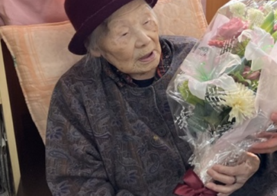 On her 110th birthday. (Source: Nishi Nippon).