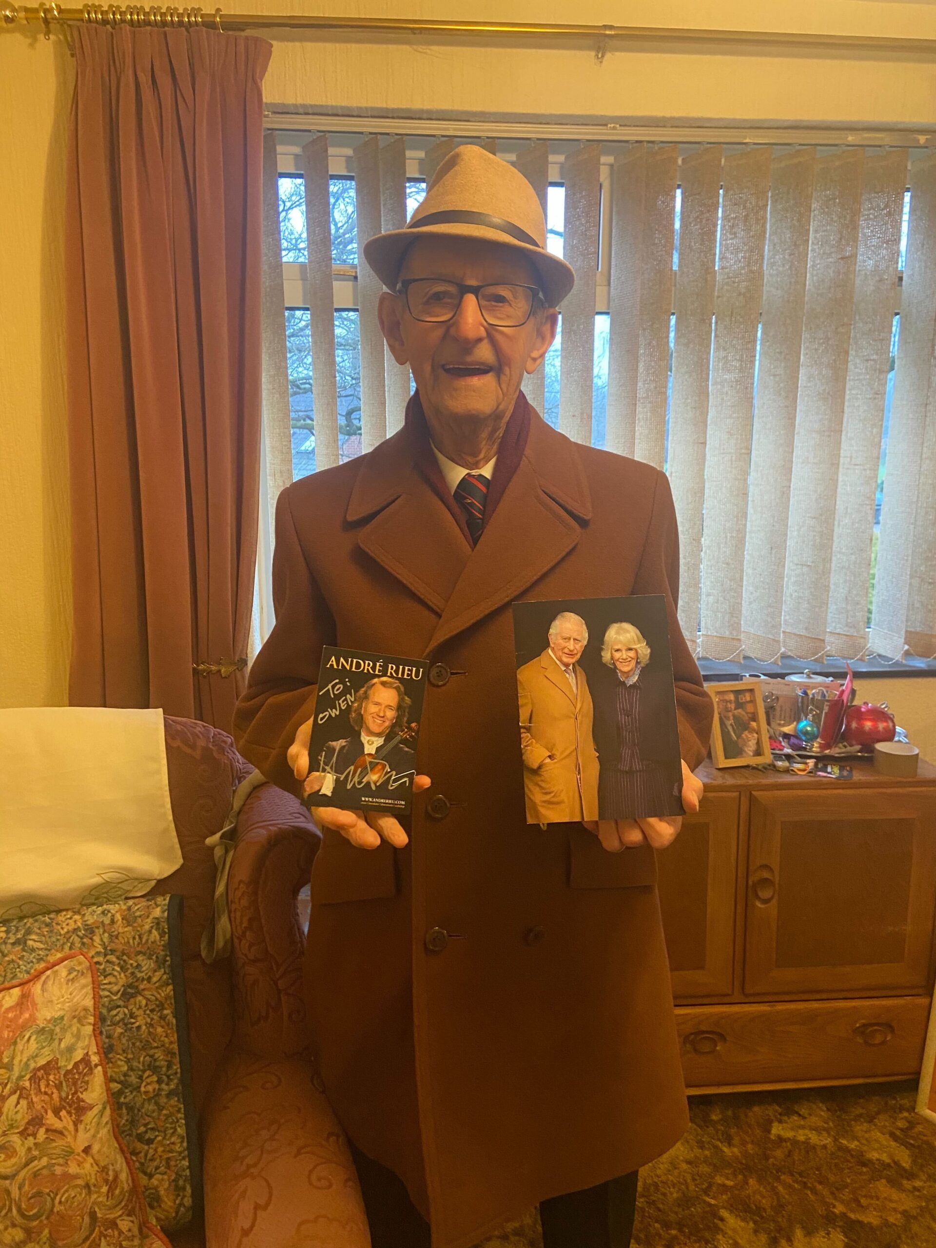 Owen Filer, age 105, oldest known man in Wales, showing off his royal bling