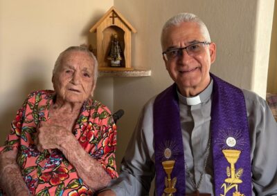 At age 113, with Bishop Lauro Sérgio Versiani Barbosa. (29 July 2026)