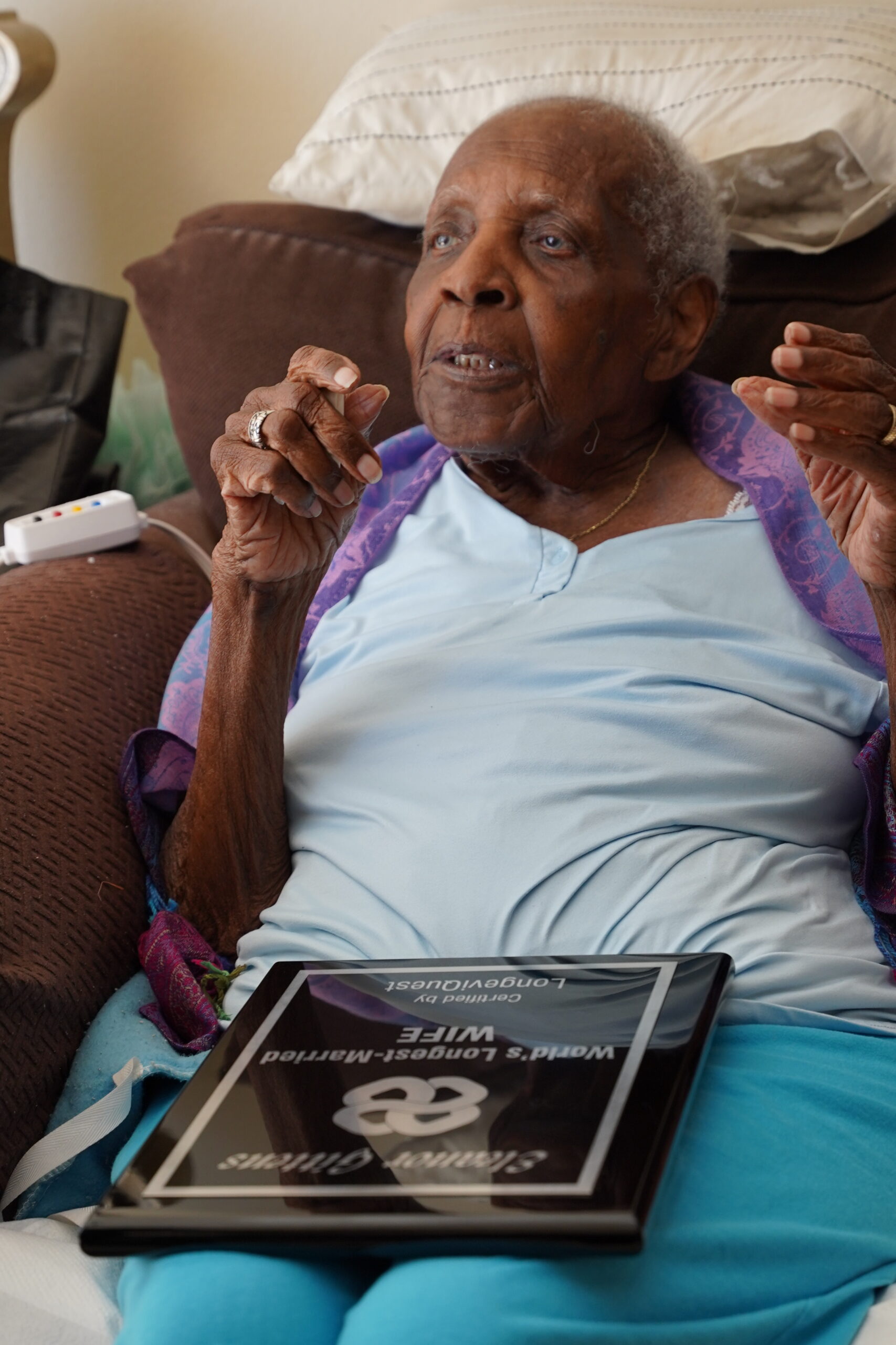 Eleanor Gittens, wife in the world's longest-married couple, certified by LongeviQuest.