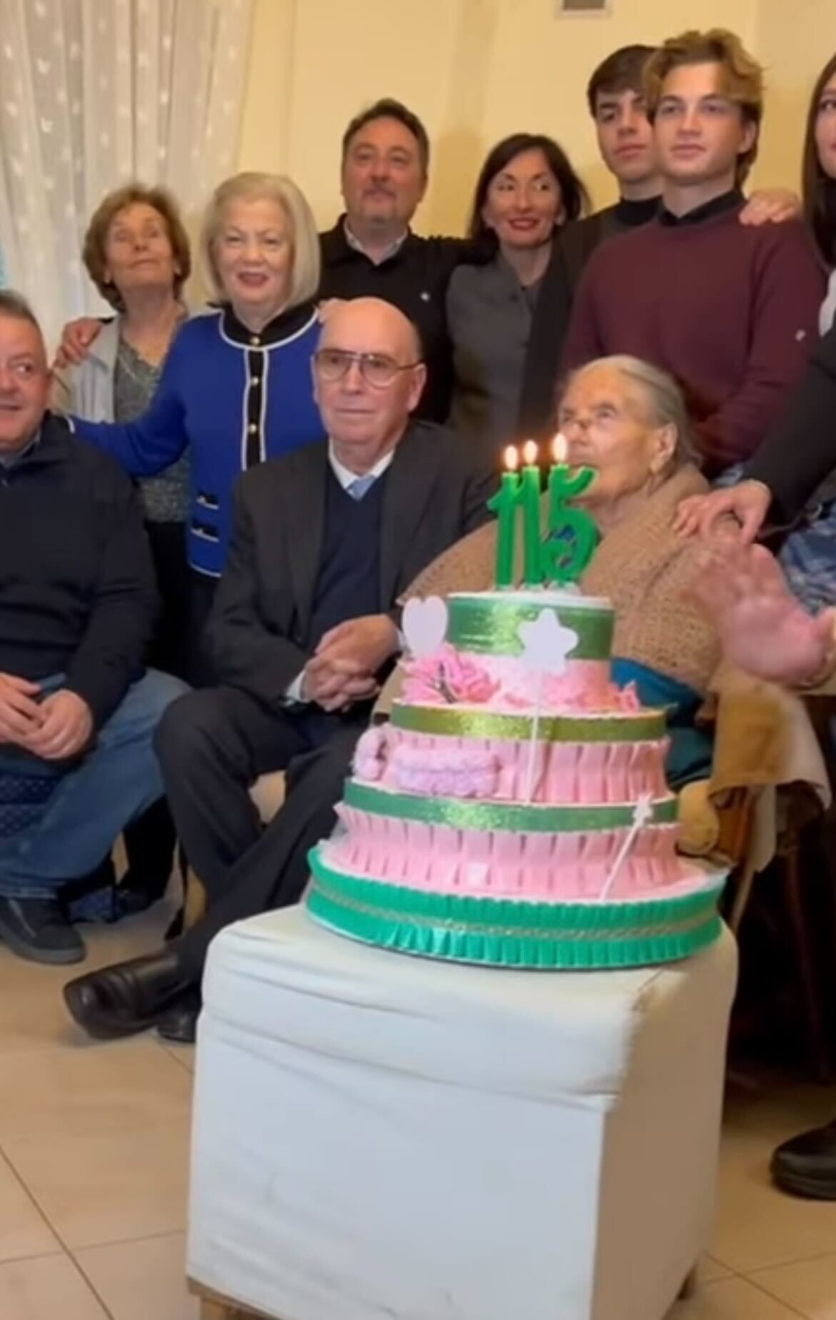 Lucia Laura Sangenito, oldest living Italian person, with her 115th birthday cake. 