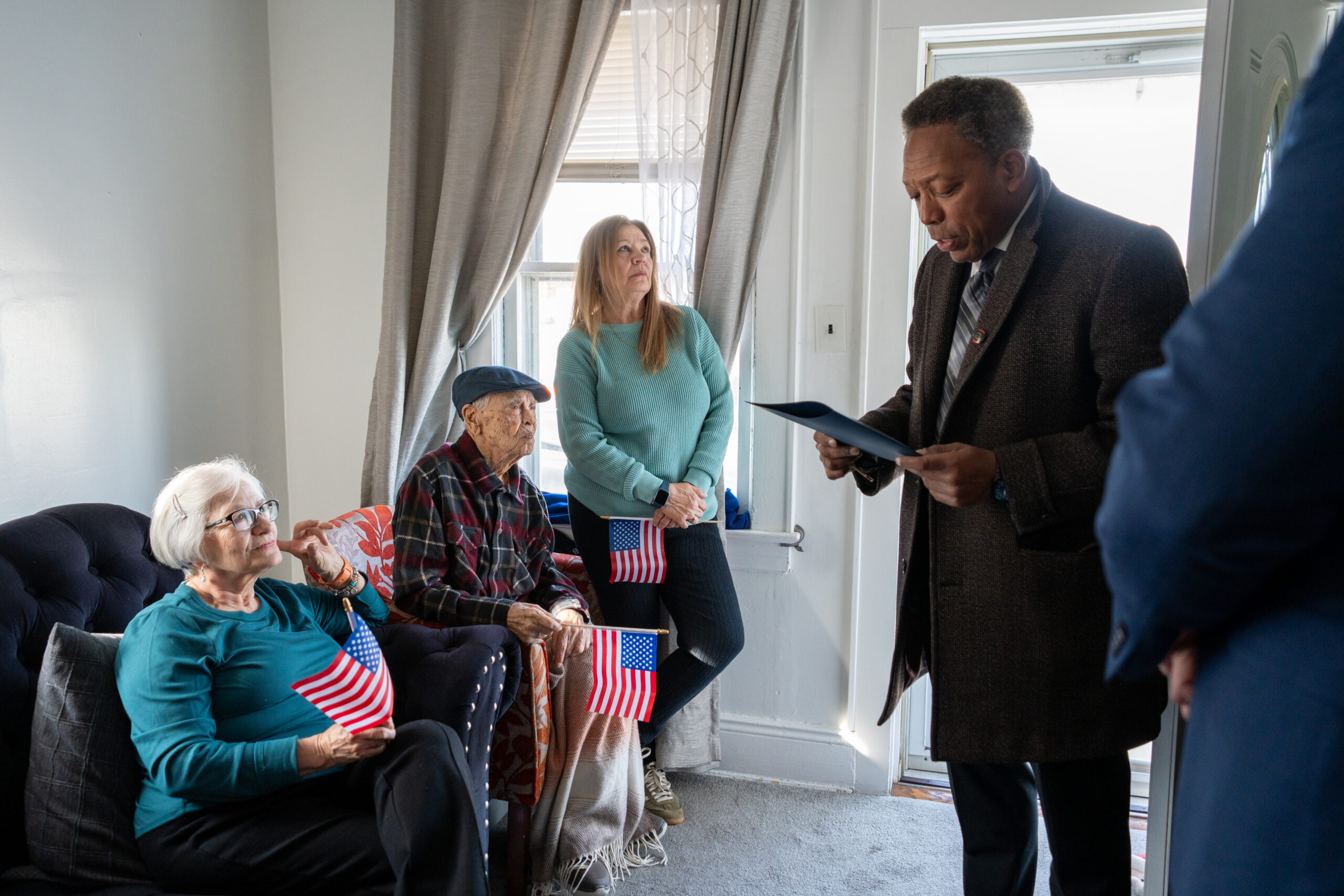 Linden, New Jersey Mayor Derek Armstead honoring Luis Cano, America's oldest man, with a proclamation.