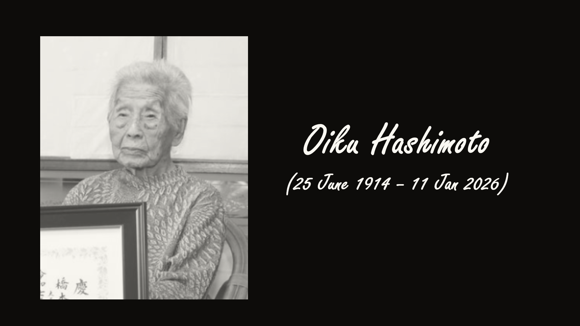 Oiku Hashimoto, the Oldest Person in Gunma, Japan, Dies at 111