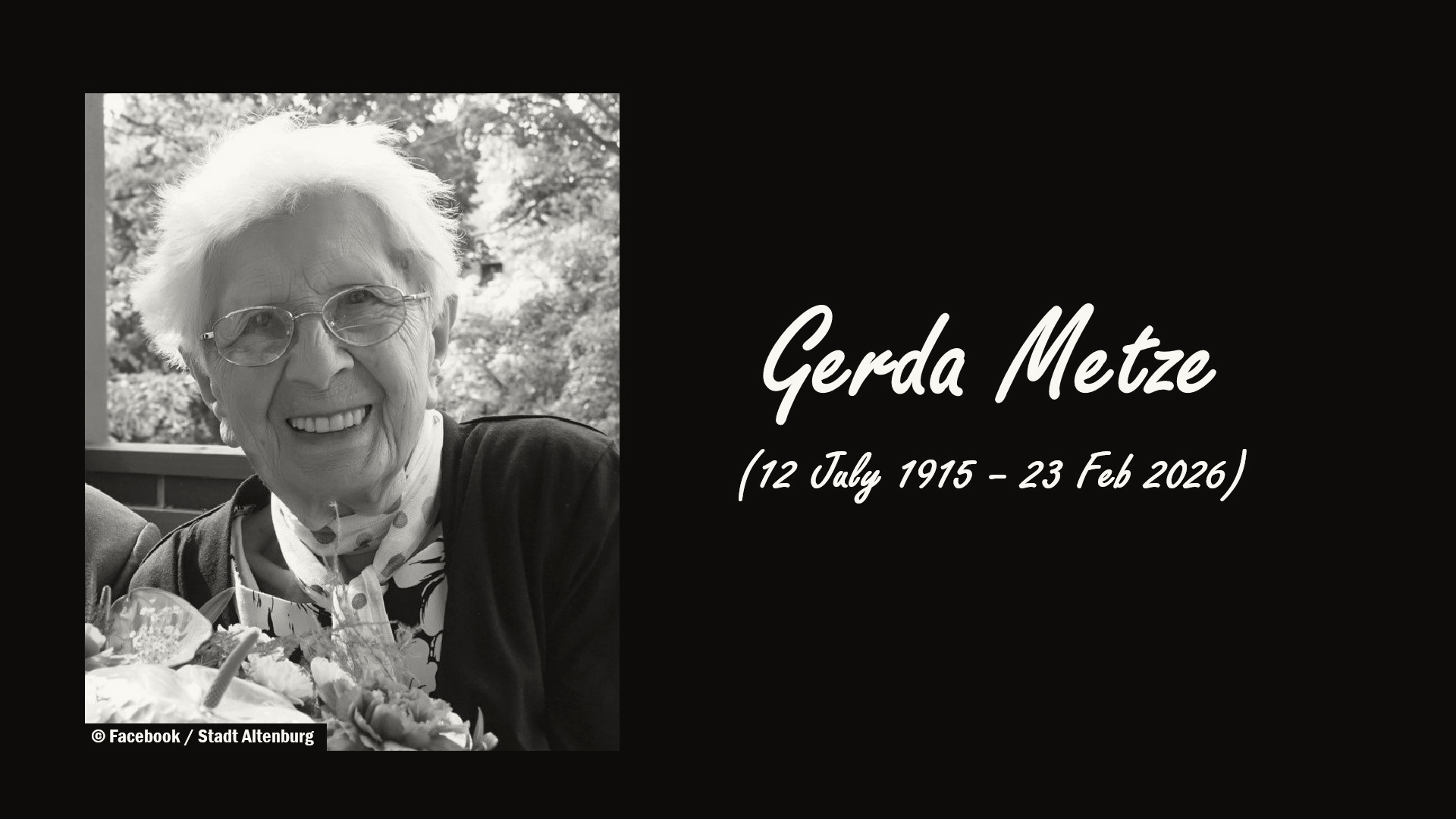 German Woman Gerda Metze Dies at 110