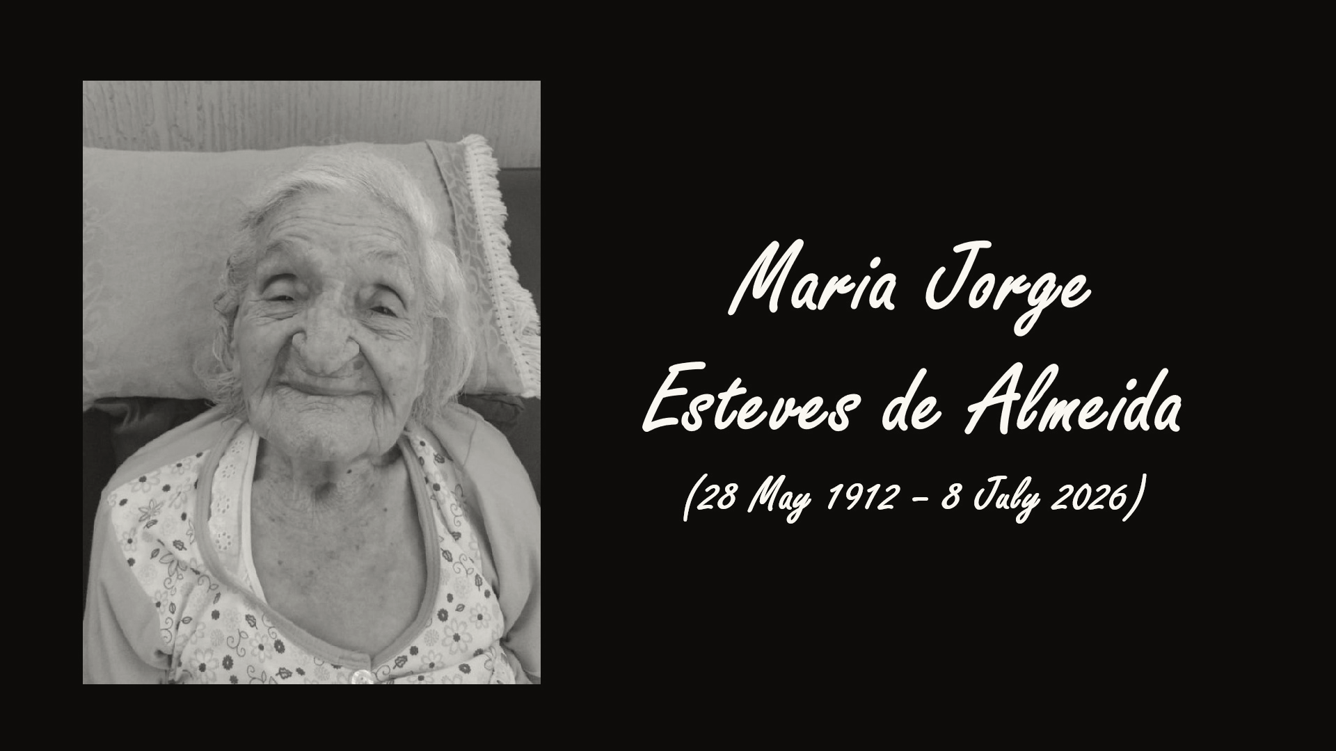 Maria Jorge Esteves de Almeida, the Oldest Person in São Paulo, Brazil, Dies at 114