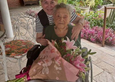 On her 107th birthday, with her daughter, Dr. Maria Goretti.