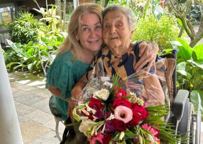 On her 105th birthday, with her daughter, Dr. Maria Goretti.