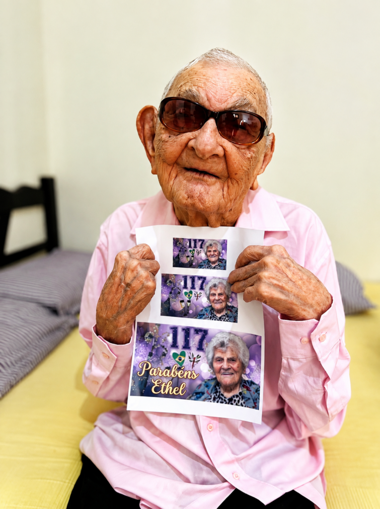 World's Oldest Man, Jo&atilde;o Marinho Neto, 113, offering his congratulations to Ethel.